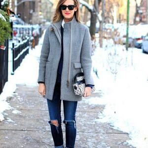 J. Crew Factory Wool-Blend City Coat - Heather Dusk